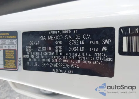 2024 Kia Forte Lxs из США, поврежденный, VIN 3KPF24AD9RE760574